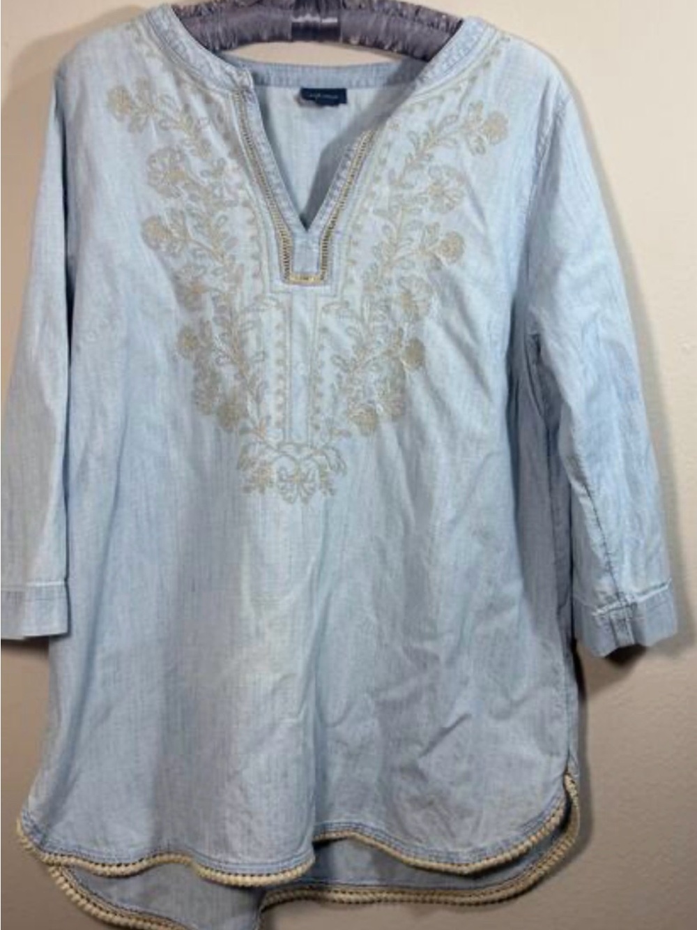 🌿 J. Jill Denim Chambray Embroidered Boho Tunic Top 🌿 size small